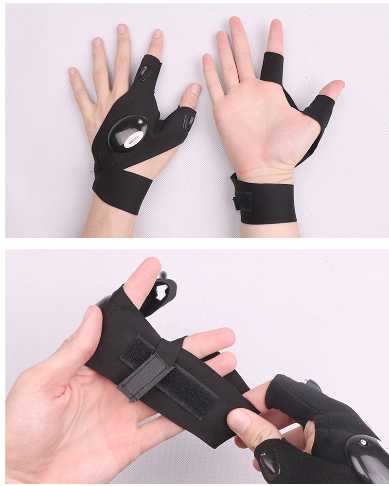 Перчатки для рыбалки на открытом воздухе, волшебный ремешок, без пальцев, светодиодный фонарь, чехол для выживания, кемпинга, пешего туризма, велоспорта, спасательные перчатки Перчатки для рыбалки на открытом воздухе, волшебный ремешок, без пальцев, светодиодный фонарь, чехол для выживания, кемпинга, пешего туризма, велоспорта, спасательные перчатки